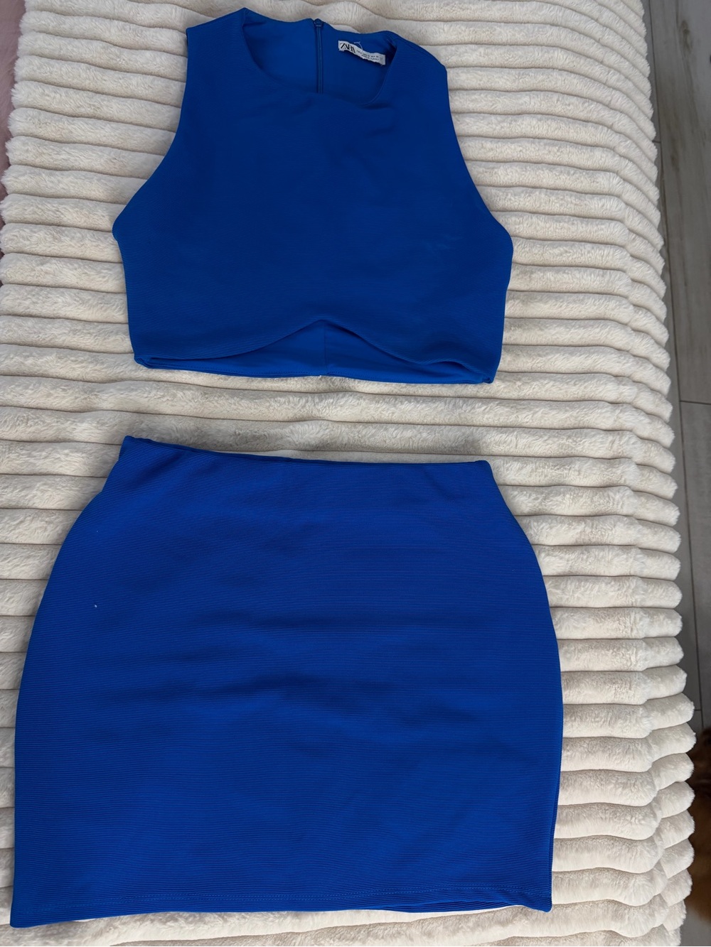 Zara Royal Blue Two-Piece Crop Top and Skirt Set
